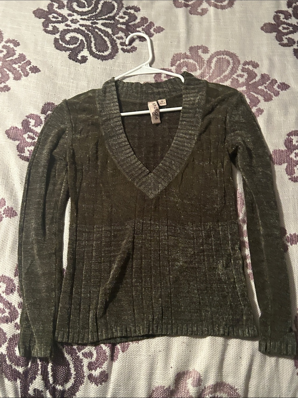 Vintage Y2K Energie Olive Ribbed V Neck Sweater XL Soft Grunge Bella Swan